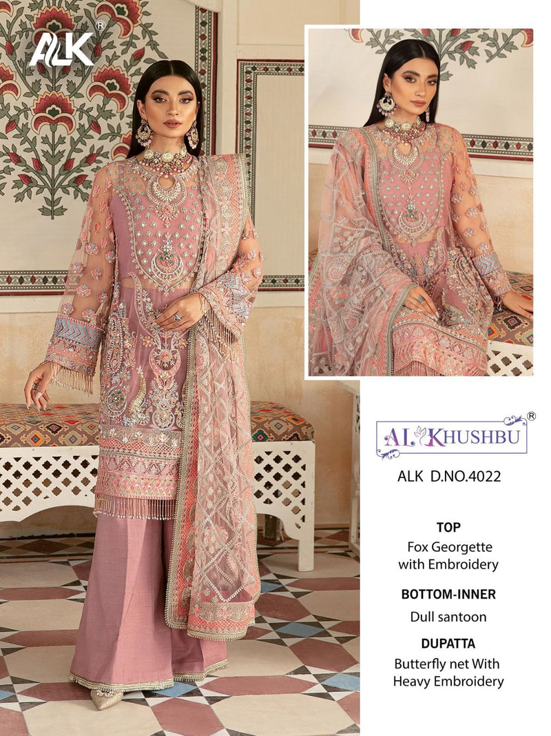 AL KHUSHBU ALK 4022 GEORGETTE WITH HEAVY EMBROIDERED DESIGNER AND HANDWORK STYLIAH PAKISTANI SUIT SINGLES