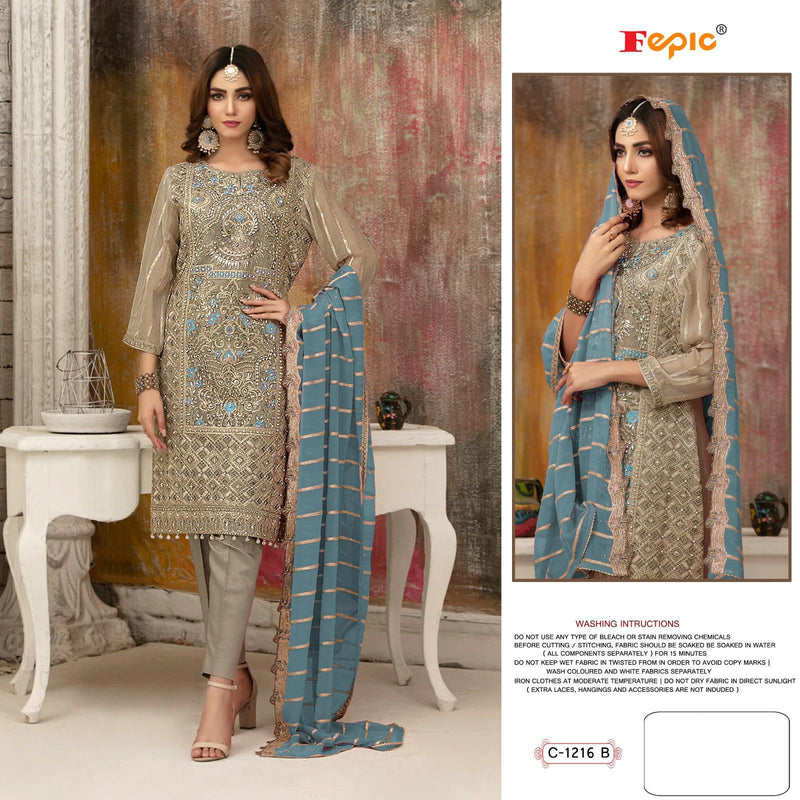 FEPIC 1216 B FOX GEORGETTE HEAVY EMBROIDERED WITH PALLU WORK AND HAND WORK DESIGNER PAKISTANI SUIT SINGLES