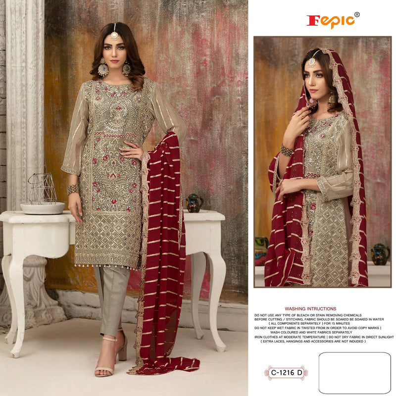 FEPIC 1216 D FOX GEORGETTE HEAVY EMBROIDERED WITH PALLU WORK AND HAND WORK DESIGNER PAKISTANI SUIT SINGLES