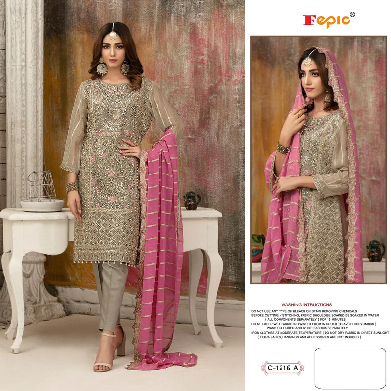 FEPIC 1216 A FOX GEORGETTE HEAVY EMBROIDERED WITH PALLU WORK AND HAND WORK DESIGNER PAKISTANI SUIT SINGLES