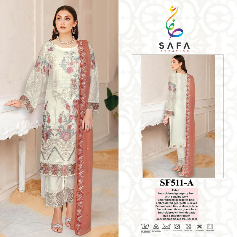 SAFA CREATION 511 A GEORGETTE WITH EMBROIDERED AND FULL HANDWORK DESIGNER PAKISTANI SUIT SINGLES
