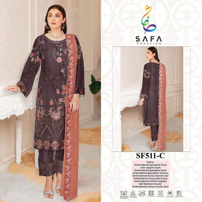 SAFA CREATION SF 511 C GEORGETTE WITH EMBROIDERED AND FULL HANDWORK DESIGNER PAKISTANI SUIT SINGLES