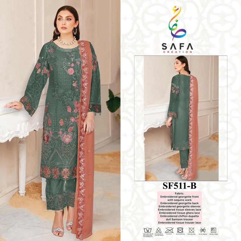 SAFA CREATION SF 511 B GEORGETTE WITH EMBROIDERED AND FULL HANDWORK DESIGNER PAKISTANI SUIT SINGLES