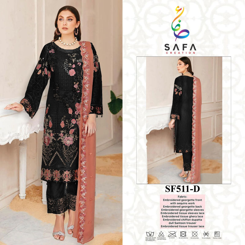 SAFA CREATION SF 511 D GEORGETTE WITH EMBROIDERED AND FULL HANDWORK DESIGNER PAKISTANI SUIT SINGLES