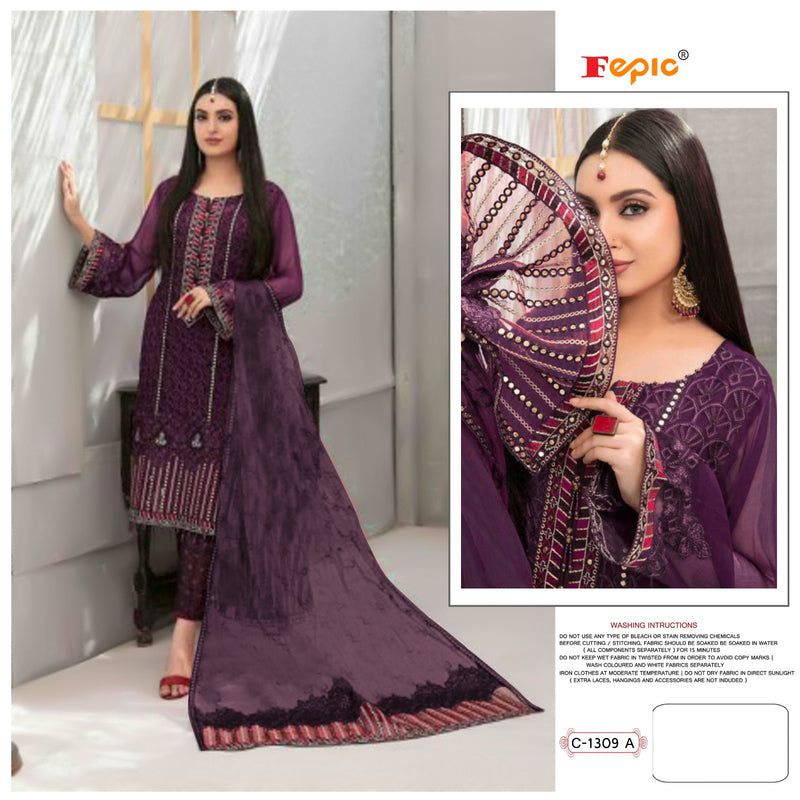 FEPIC 1309 A GEORGETTE WITH EMBROIDERED AND FULL HANDWORK DESIGNER PAKISTANI SUIT SINGLES