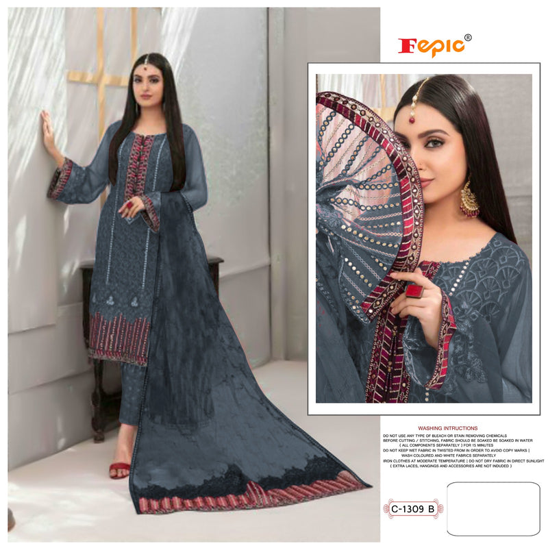 FEPIC 1309 B GEORGETTE WITH EMBROIDERED AND FULL HANDWORK DESIGNER PAKISTANI SUIT SINGLES