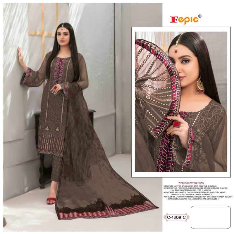 FEPIC 1309 C GEORGETTE WITH EMBROIDERED AND FULL HANDWORK DESIGNER PAKISTANI SUIT SINGLES