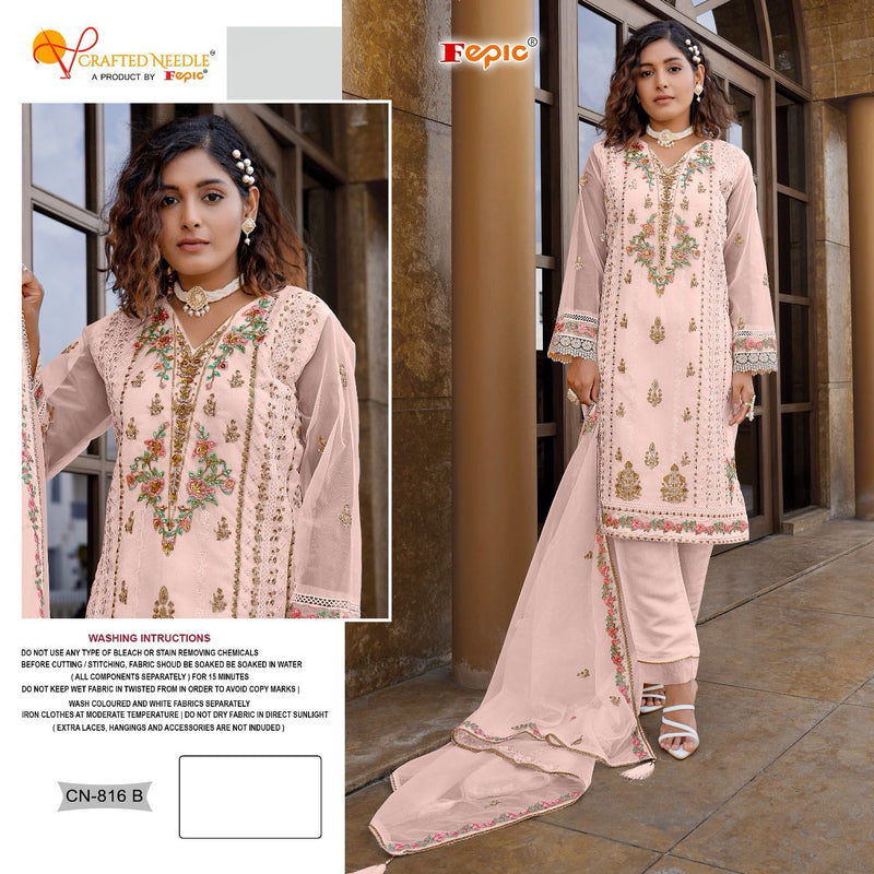Fepic D No Cn 816 B Organza With Embroidery Work Exclusive Pakistani Suits Singles