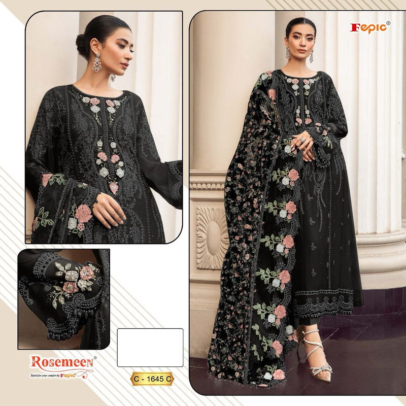 Fepic D No C 1645 Georgette Embroidered And Applique Work Single Suit
