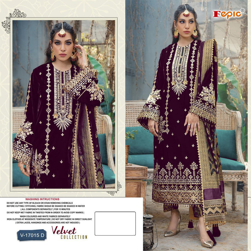 Fepic D No V 17015 Velvet Embroidered Heavy Designer Pakistani Salwar Suit Singles