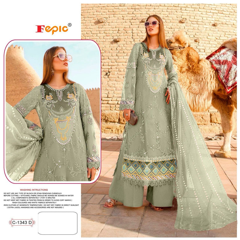 Fepic D No C 1343 D Organza With Embroidered Heavy Work Pakistani Suit Singles