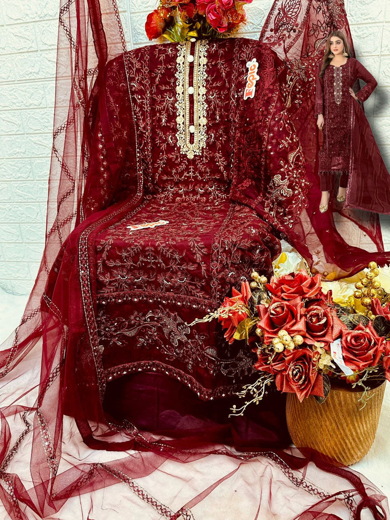Fepic Rosemeen C 1591 B Organza With Heavy Embroidered Pakistani Suit Singles
