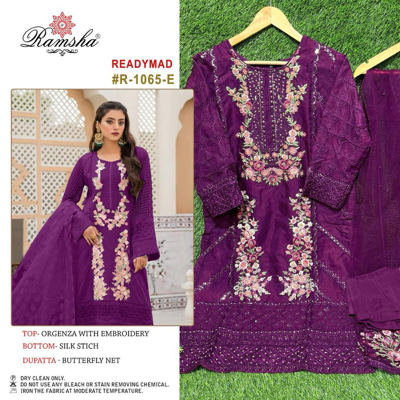 Ramsha R 1065 Dark Chart Organza Embroidery Work Pakistani Salwar Suit