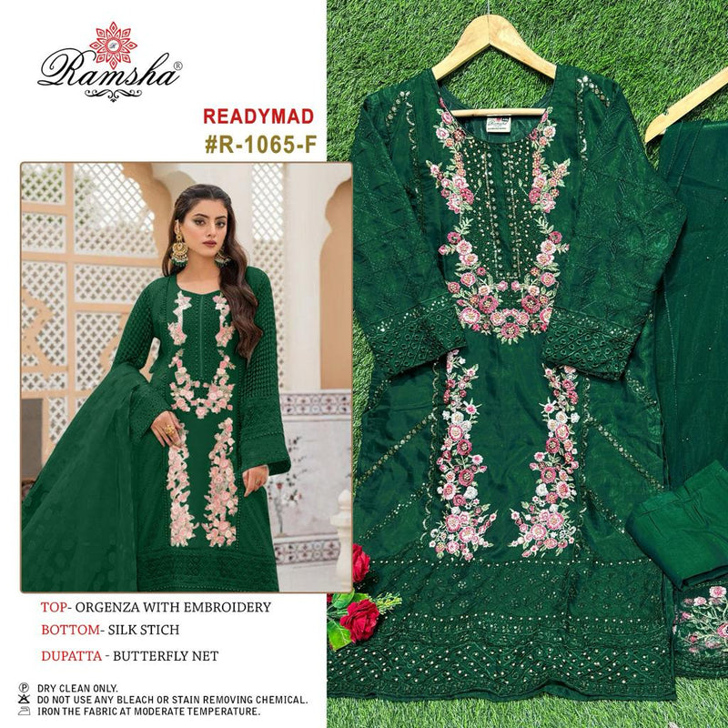 Ramsha R 1065 F Dark Chart Organza Embroidery Work Pakistani Salwar Suit