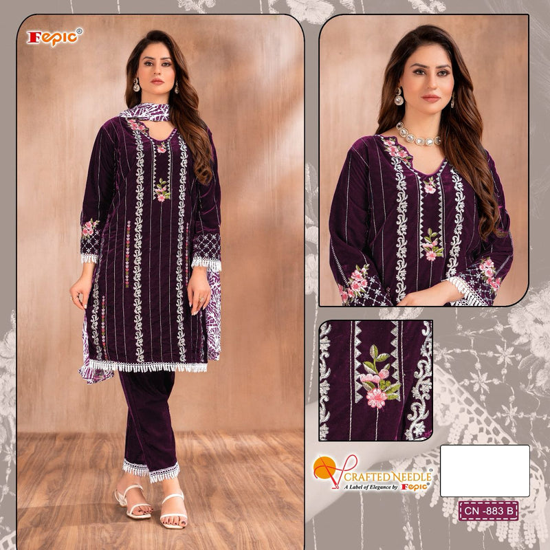 Fepic Crafted Needle D No Cn 883 B Velvet With Heavy Embroidery Work Pakistani Suits