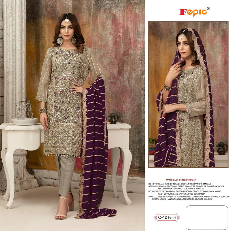 FEPIC ROSEMEEN DNO C 1216 H FAUX EMBROIDERED WITH HEAVY HANDWORK PAKISTANI SUIT SINGLE