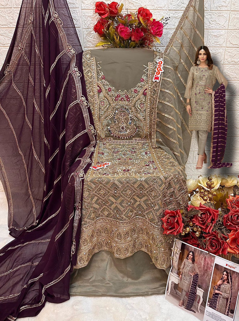 FEPIC ROSEMEEN DNO C 1216 H FAUX EMBROIDERED WITH HEAVY HANDWORK PAKISTANI SUIT SINGLE