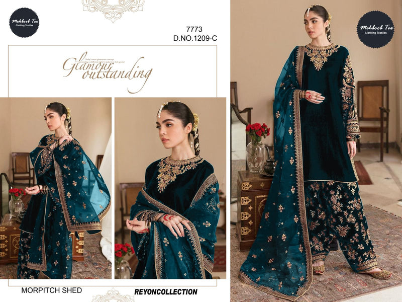 MEHBOOB TEX DNO 1209 C RAYON  EMBROIDERED DESIGNER STYLISH WITH HAND WORK PAKISTANI SUIT SINGLES