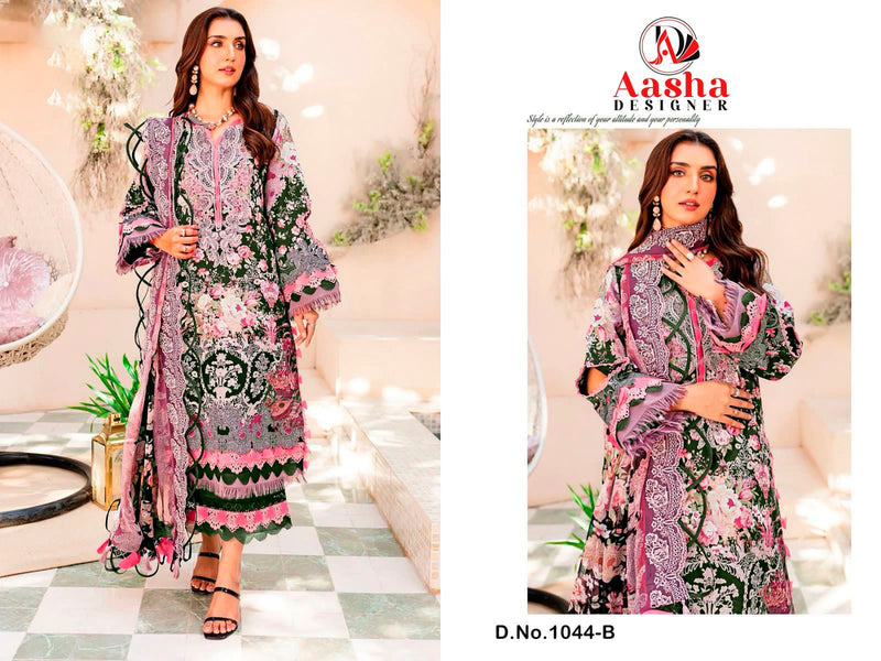 AASHA DNO 1044 B PURE COTTON PRINT WITH HEAVY EMBROIDERY PAKISTANI SUIT SINGLES