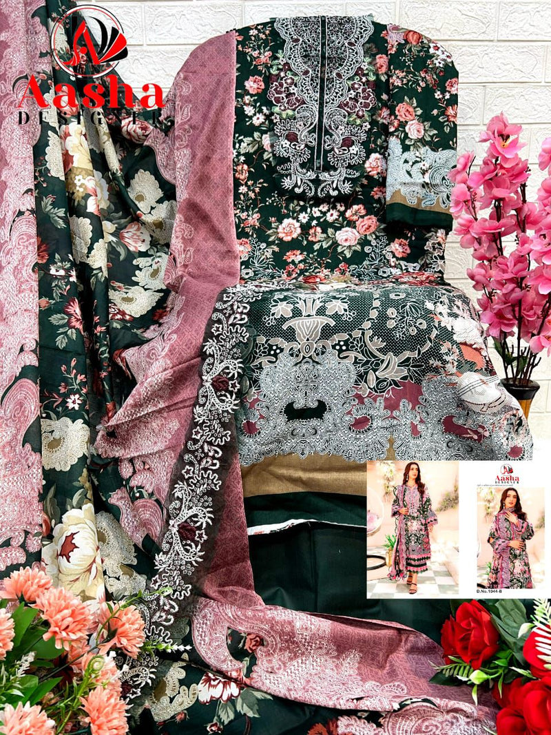 AASHA DNO 1044 B PURE COTTON PRINT WITH HEAVY EMBROIDERY PAKISTANI SUIT SINGLES