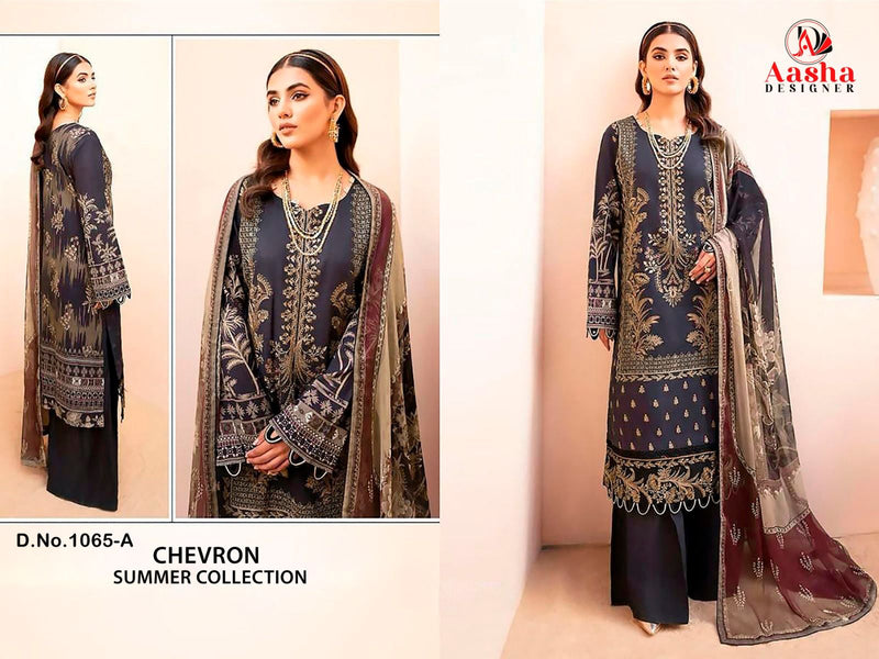 AASHA DESIGNER 1065 A PURE COTTON PRINT HEAVY EMBROIDERY PATCHES CASUAL WEAR PAKISTANI SUIT