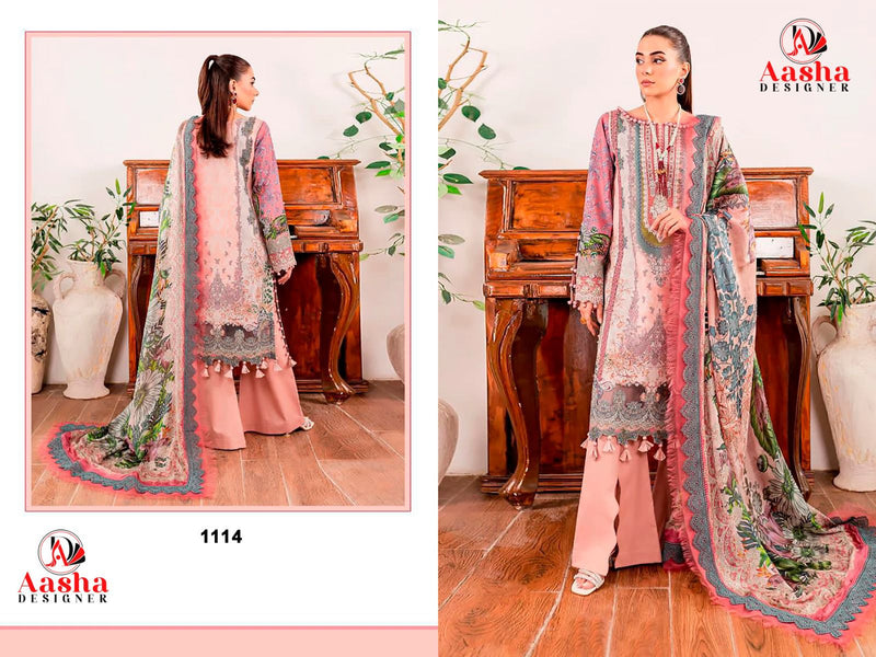 AASHA 1114 PURE COTTON PRINT WITH EMBORIDERY PATCH CASUAL WEAR PAKISTANI SUIT