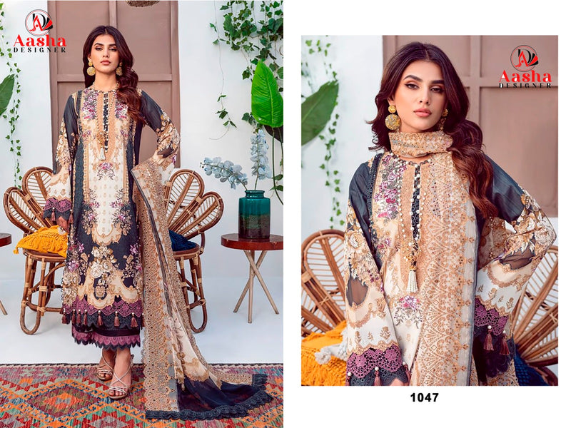 AASHA 1047 PURE COTTON PRINT HEAVY EMBROIDERY PATCHES WORK CASUAL WEAR PAKISTANI SUIT