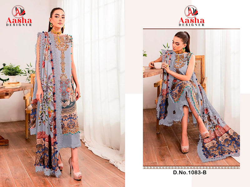 AASHA 1083 B PURE COTTON PRINT HEAVY EMBROIDERY PATCHES WORK CASUAL WEAR PAKISTANI SUIT