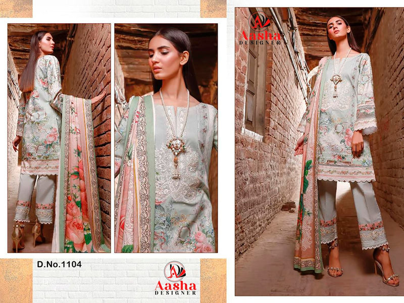 AASHA 1104 PURE COTTON PRINT HEAVY EMBROIDERY PATCHES WORK CASUAL WEAR PAKISTANI SUIT