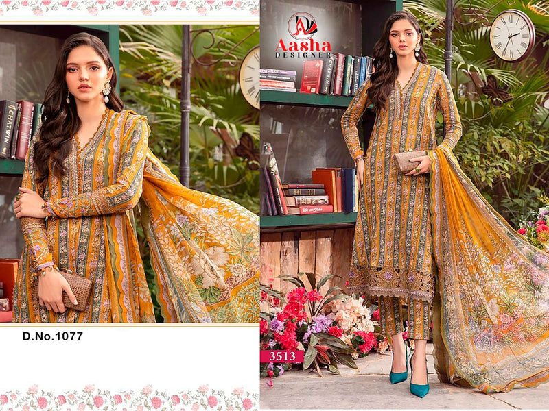 AASHA 1077 PURE COTTON PRINT HEAVY EMBROIDERY PATCHES WORK CASUAL WEAR PAKISTANI SUIT