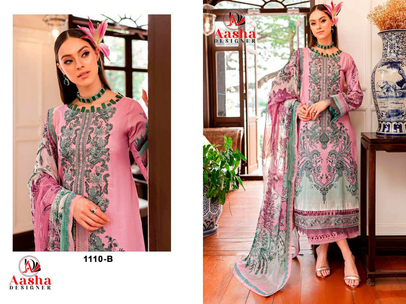 AASHA 1110 B PURE COTTON PRINT WITH HEAVY EMBROIDERY WORK PAKISTANI SUIT