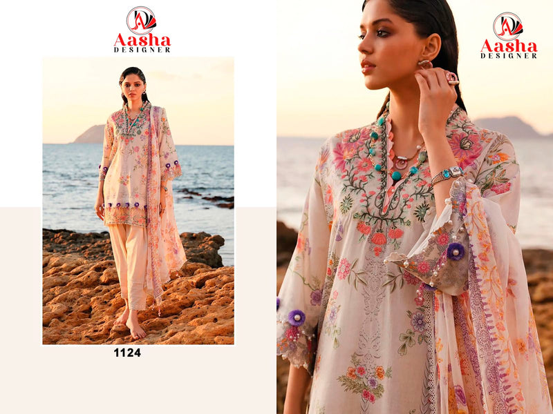 AASHA 1124 PURE COTTON PRINT HEAVY EMBROIDERY PATCHES WORK CASUAL WEAR PAKISTANI SUIT