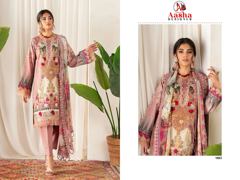 AASHA 1003 PURE COTTON PRINT HEAVY EMBROIDERY PATCHES WORK CASUAL WEAR PAKISTANI SUIT