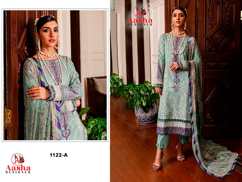 AASHA 1122 A PURE COTTON PRINT HEAVY EMBROIDERY PATCHES WORK CASUAL WEAR PAKISTANI SUIT