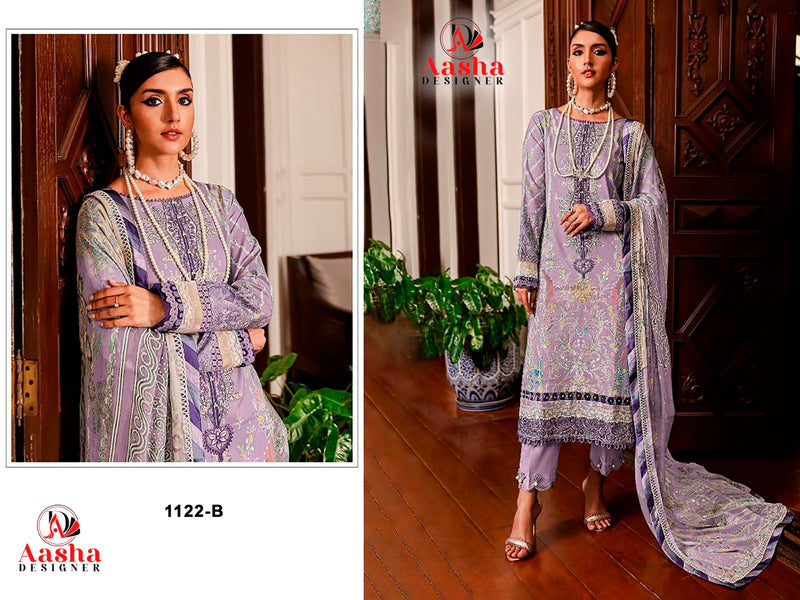 AASHA 1122 B PURE COTTON PRINT HEAVY EMBROIDERY PATCHES WORK CASUAL WEAR PAKISTANI SUIT