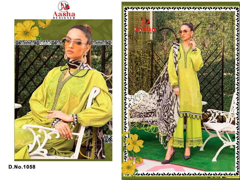 AASHA 1058 PURE COTTON PRINT HEAVY EMBROIDERY PATCHES WORK CASUAL WEAR PAKISTANI SUIT