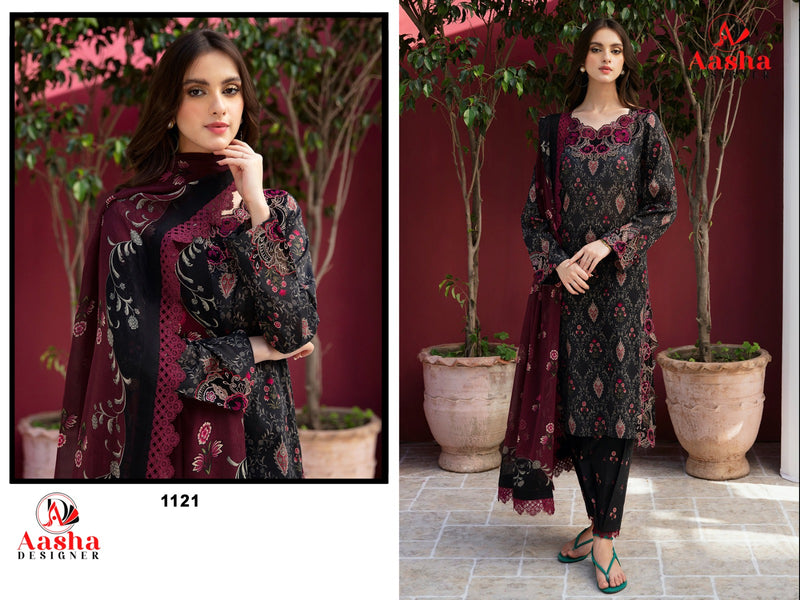 AASHA 1121 PURE COTTON PRINT HEAVY EMBROIDERY PATCHES WORK CASUAL WEAR PAKISTANI SUIT