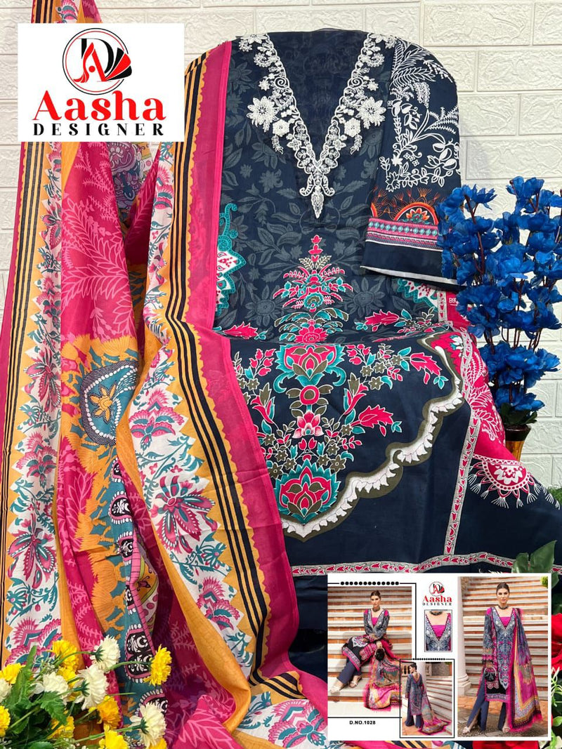 AASHA 1027 PURE COTTON PRINT HEAVY EMBROIDERY PATCHES WORK CASUAL WEAR PAKISTANI SUIT