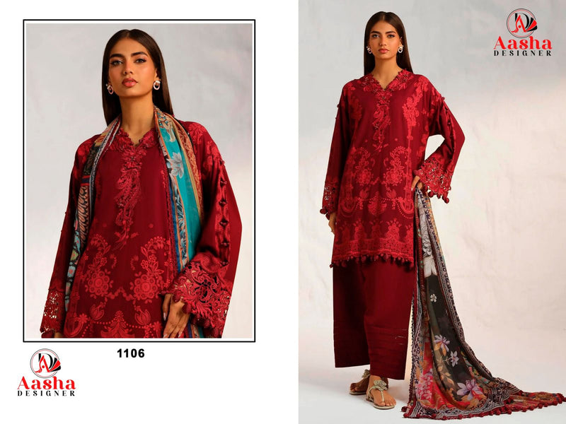 AASHA 1106 PURE COTTON PRINT HEAVY EMBROIDERY PATCHES WORK CASUAL WEAR PAKISTANI SUIT