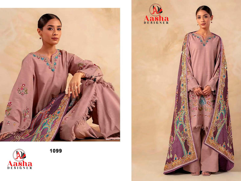 AASHA 1099 HEAVY REYON PRINT HEAVY EMBROIDERY PATCHES WORK CASUAL WEAR PAKISTANI SUIT