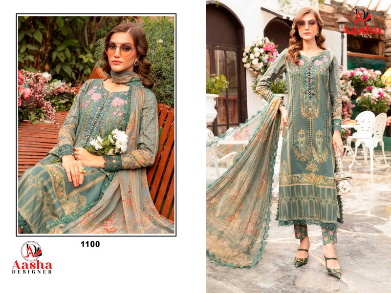 AASHA 1100 PURE COTTON PRINT HEAVY EMBROIDERY PATCHES WORK CASUAL WEAR PAKISTANI SUIT