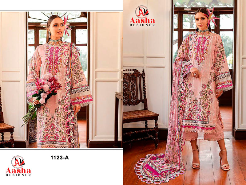 AASHA 1123 A PURE COTTON PRINT WITH HEAVY EMBROIDERY WORK PAKISTANI SUIT