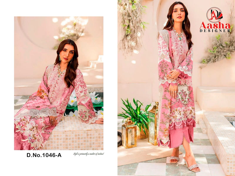 AASHA 1046 A PURE COTTON PRINT HEAVY EMBROIDERY PATCHES WORK CASUAL WEAR PAKISTANI SUIT