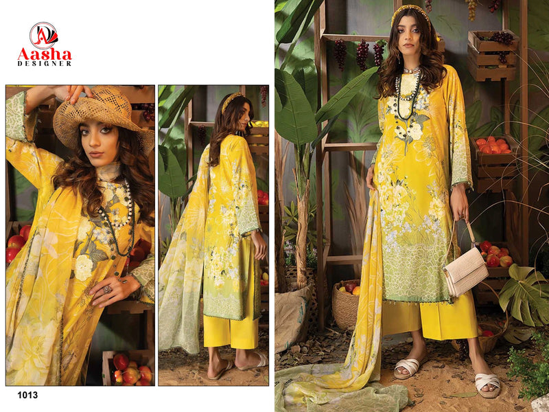 AASHA 1013 PURE COTTON PRINT HEAVY EMBROIDERY PATCHES WORK CASUAL WEAR PAKISTANI SUIT