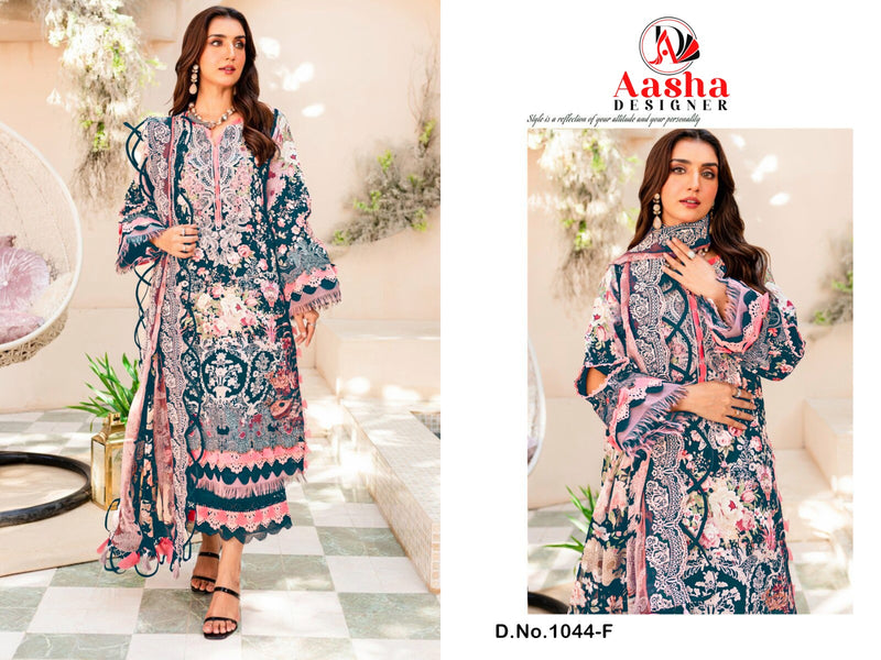 AASHA 1044 F PURE COTTON PRINT HEAVY EMBROIDERY PATCHES WORK CASUAL WEAR PAKISTANI SUIT