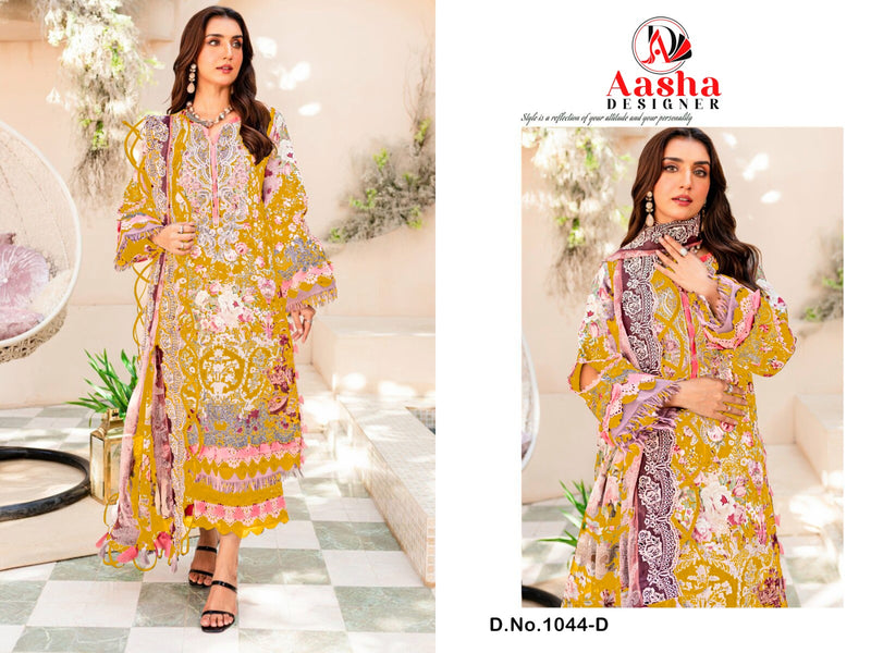 AASHA 1044 D PURE COTTON PRINT HEAVY EMBROIDERY PATCHES WORK CASUAL WEAR PAKISTANI SUIT