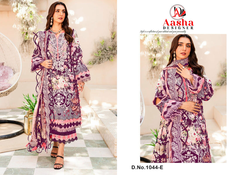 AASHA 1044 E PURE COTTON PRINT HEAVY EMBROIDERY PATCHES WORK CASUAL WEAR PAKISTANI SUIT