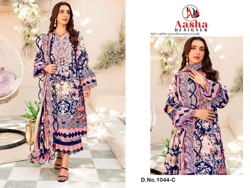 AASHA 1044 C PURE COTTON PRINT HEAVY EMBROIDERY PATCHES WORK CASUAL WEAR PAKISTANI SUIT