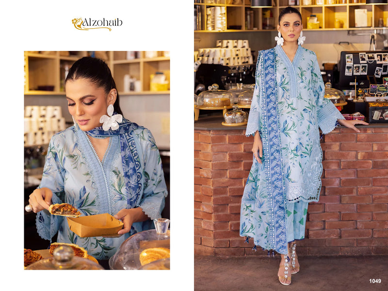 ALZOHAIB 1049 PURE COTTON PRINT WITH EMBORIDERY SELF WORK CASUAL WEAR SUIT