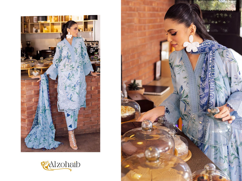 ALZOHAIB 1049 PURE COTTON PRINT WITH EMBORIDERY SELF WORK CASUAL WEAR SUIT